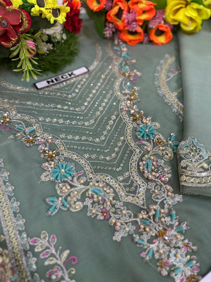 IMROZIA Chiffon Embroidered Suit with Net Dupatta | Branded Dress For Party Wear | Stylish Dress | Designer Dress