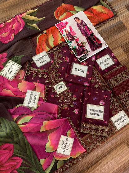 IZNIK Luxury Printed Lawn Suit With Silk Digital Dupatta | Beautiful Unstitched Lawn Embroidery Dress | Branded Dress For Girl's