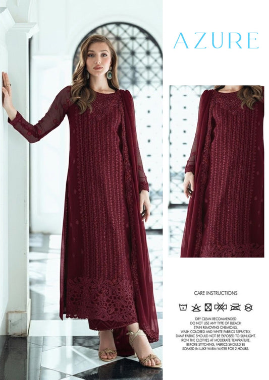 Azure Chiffon Suit Replica | Unstitched Chiffon with Silk Trouser & Sequence Work | Fancy Dress For Girl's