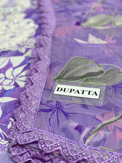 Aneela’s Collection | Lawn & Chiffon Embroidered Suit | HR Designers Dress | Beautiful Unstitched Lawn Embroidery Dress