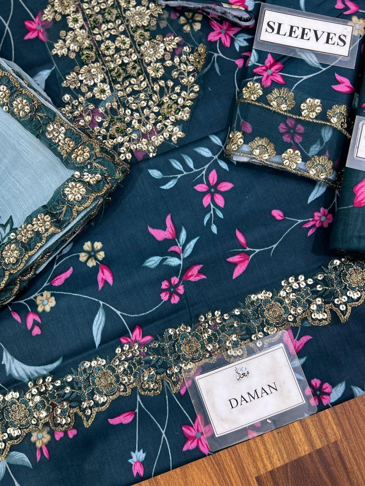 IZNIK Embroidered Lawn Suit with Digital Printed Chiffon Dupatta | Designer Dress | Beautiful Unstitched Lawn Embroidery Dress