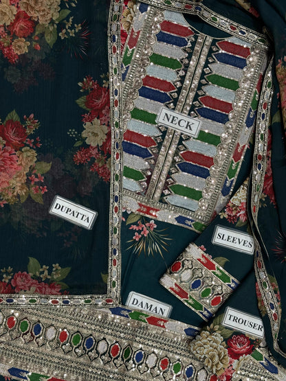 SABYASACHI Premium Lawn 3PC Unstitched Suit with Chiffon Dupatta 2026 | Designer Dress | 3 Piece Lawn Dress