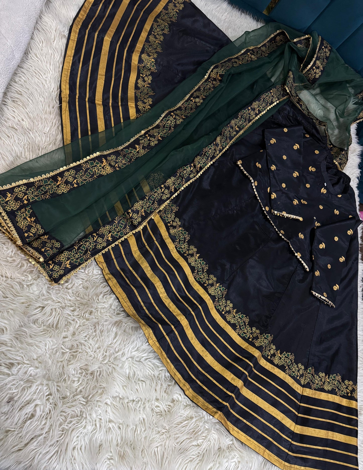 Indian Rawsilk Lehnga Choli with 3 Yard Organza Dupatta – Block Printed & Lace Embellished | Branded Dress For Girl's