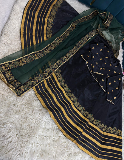 Indian Rawsilk Lehnga Choli with 3 Yard Organza Dupatta – Block Printed & Lace Embellished | Branded Dress For Girl's