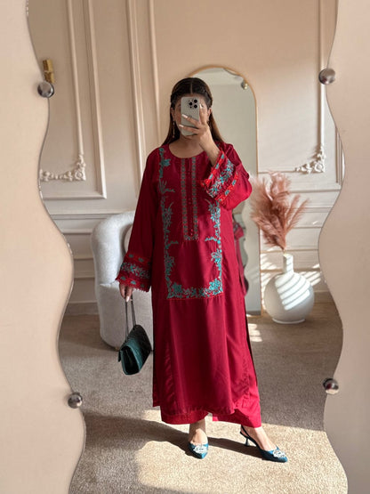 Marjaan Linen 2PC Suit | Premium Linen Collection | Embroidery Stitched Dress For Girl's | Branded Dress