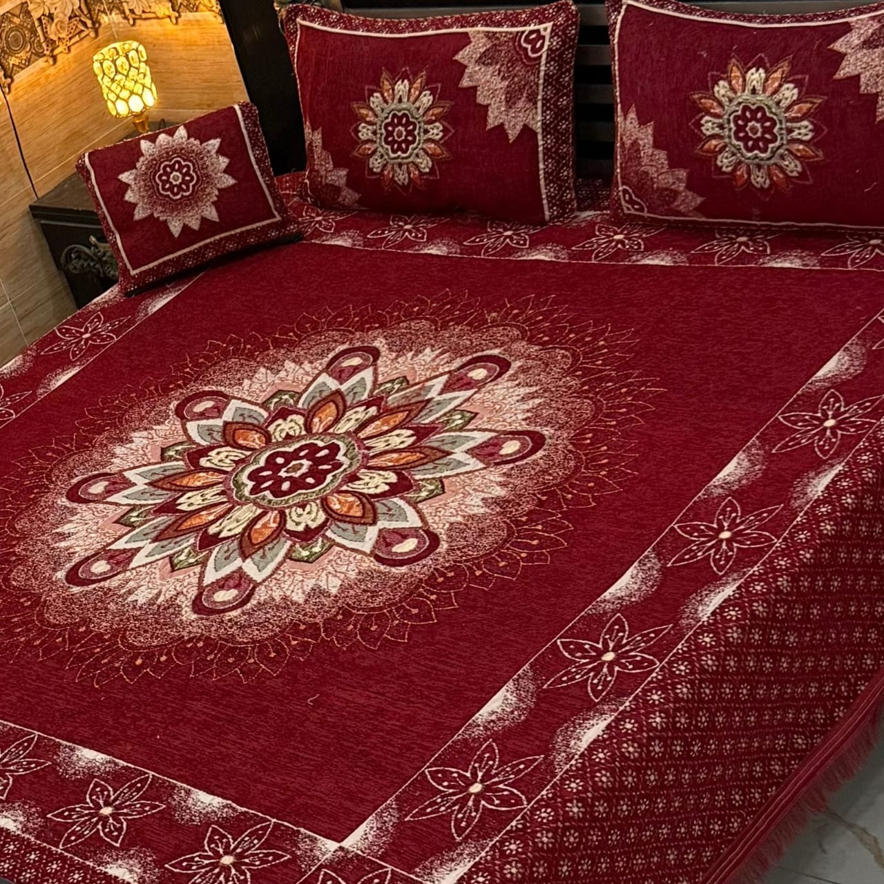 4Pc Velvet Jacquard King Size Bedsheet | Luxury Winter Bedsheet  | Jacquard King Size Bedsheet