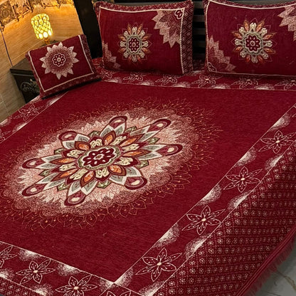 4Pc Velvet Jacquard King Size Bedsheet | Luxury Winter Bedsheet  | Jacquard King Size Bedsheet