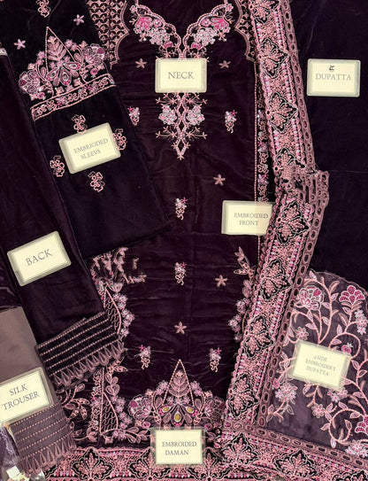 Charizma Velvet Embroidery Dress 2025 | Velvet Fancy Dress | Velvet Dress For Party And Wedding Wear | Branded Dress |