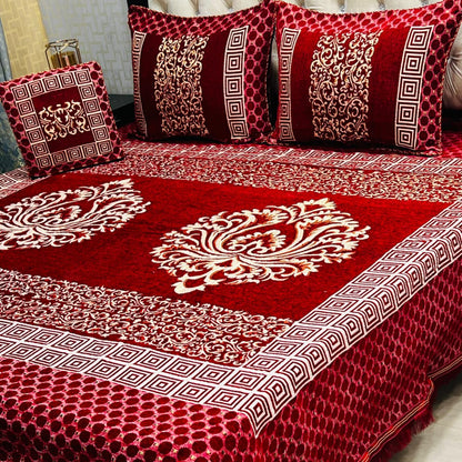 4Pc Velvet Jacquard King Size Bedsheet | Luxury Winter Bedsheet  | Jacquard King Size Bedsheet