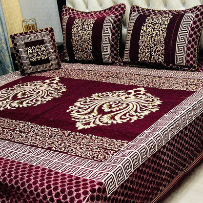 4Pc Velvet Jacquard King Size Bedsheet | Luxury Winter Bedsheet  | Jacquard King Size Bedsheet