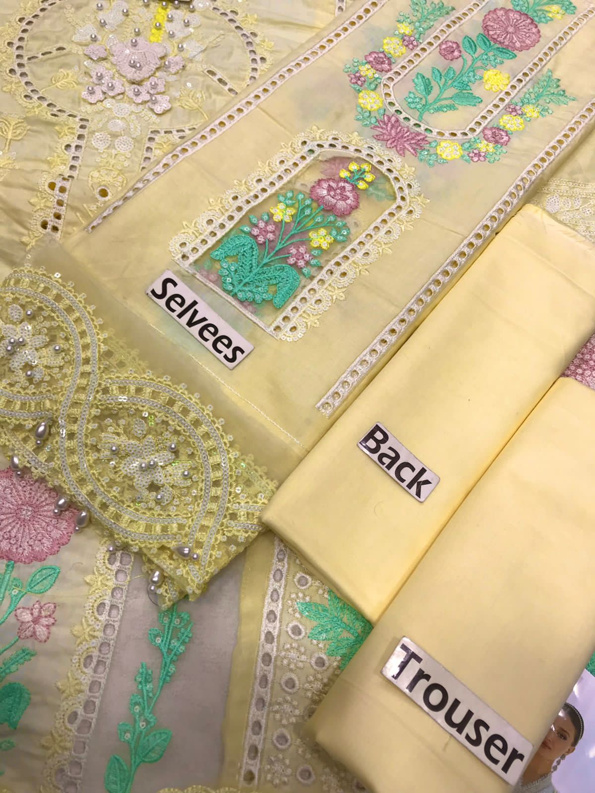 Maria B Luxury Cotton Light Lemon Yellow | Heavy Embroidered Chicken Kari Suit | Branded Lawn Cotton Chikankari Dress