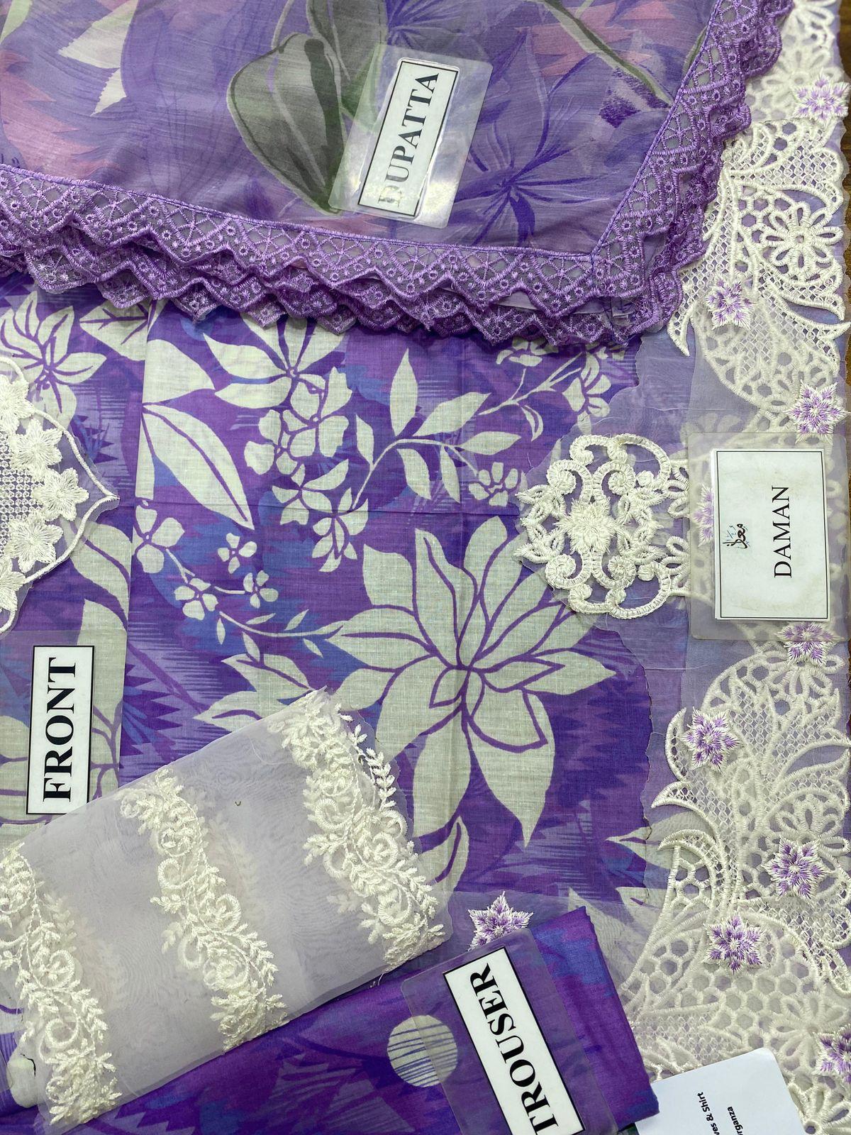 Aneela’s Collection | Lawn & Chiffon Embroidered Suit | HR Designers Dress | Beautiful Unstitched Lawn Embroidery Dress