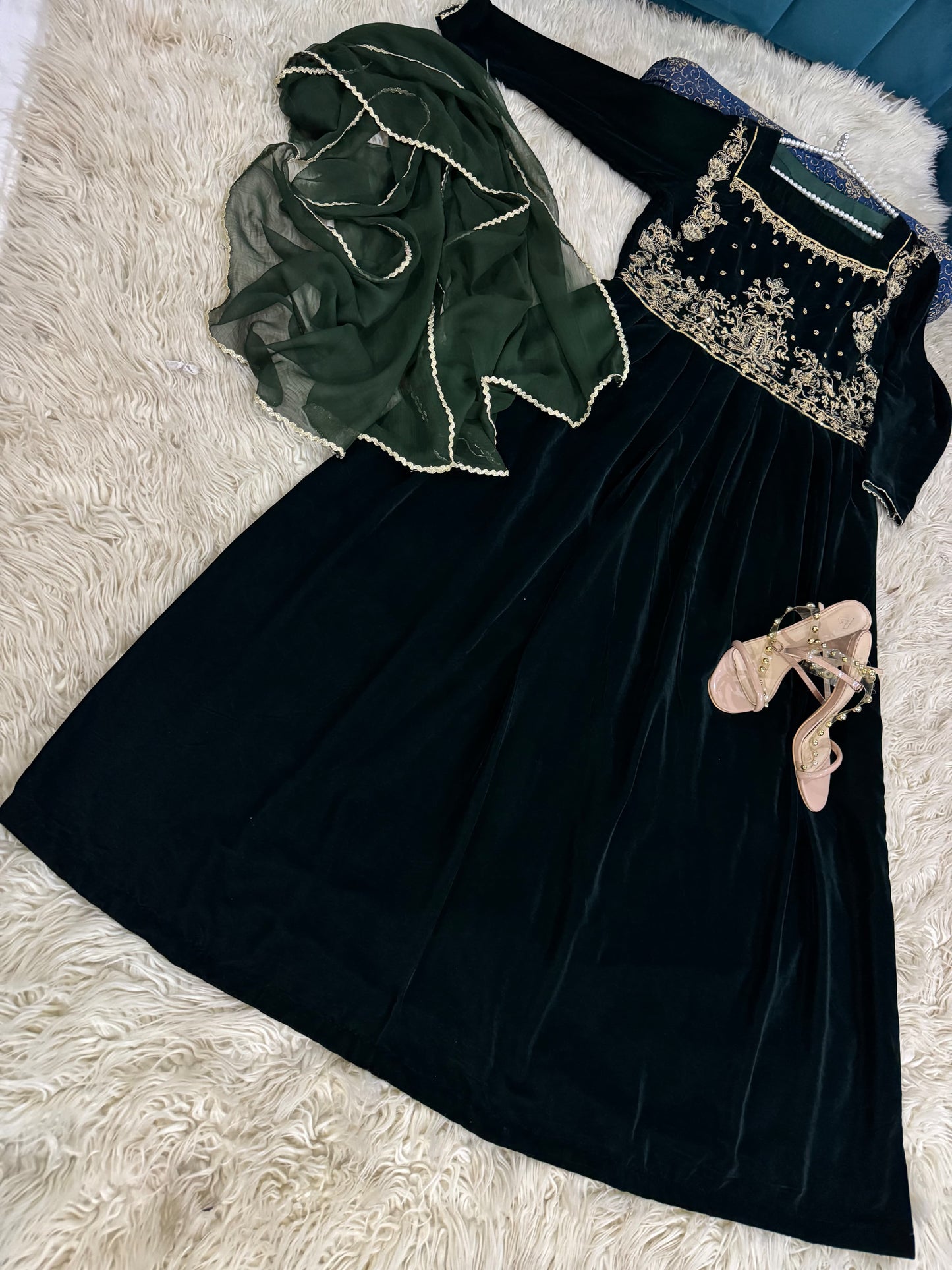 Embroidered Velvet Maxi Dress for Women | Luxury Party & Wedding Wear | Beautiful Velvet Maxi | Stitched Velvet Maxi With Chiffon Duppata