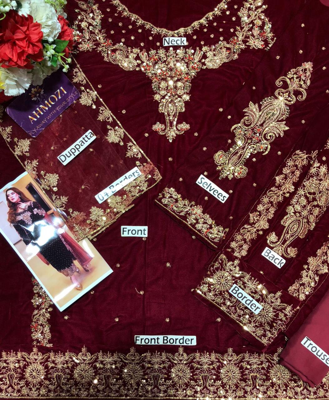 Aneelas Luxury Embroidered Velvet Dress| Velvet Fancy Dress| Velvet Party Dress| Velvet Wedding Wear