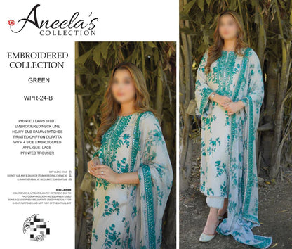 Aneela’s Unstitched Replica Lawn Suit | Designer Lawn Dress | Branded Dress For Women | 9MM Sequence Work Dress