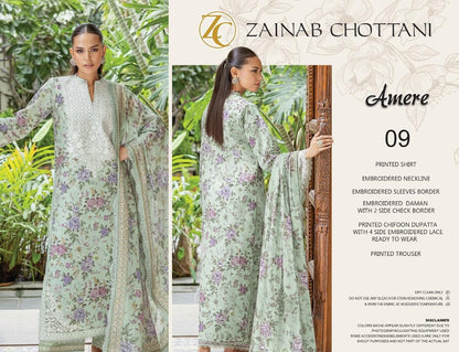 Zainab Chottani Design 09 Amere | Luxury Lawn Collection | Branded Dress For Girl's | Summer Lawn Collection