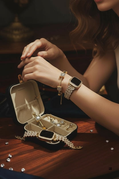 Luxury Golden Watch with Jewelry Set & Box | Elegant Gift Set for Women | Jewelry Box Gift Set For Girl's | Stylish Watch With Jewelry | Wedding Gift For Girl's