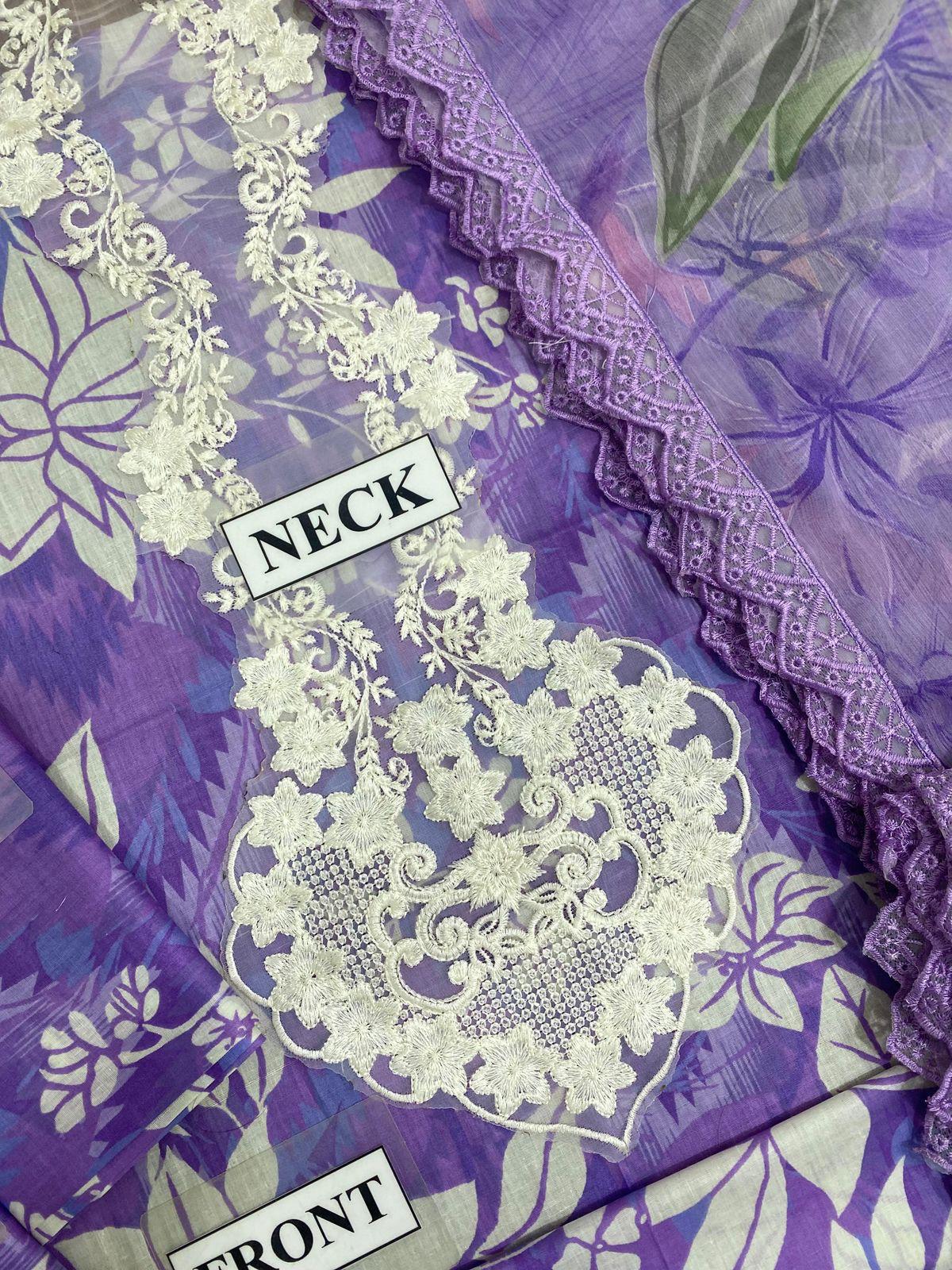 Aneela’s Collection | Lawn & Chiffon Embroidered Suit | HR Designers Dress | Beautiful Unstitched Lawn Embroidery Dress