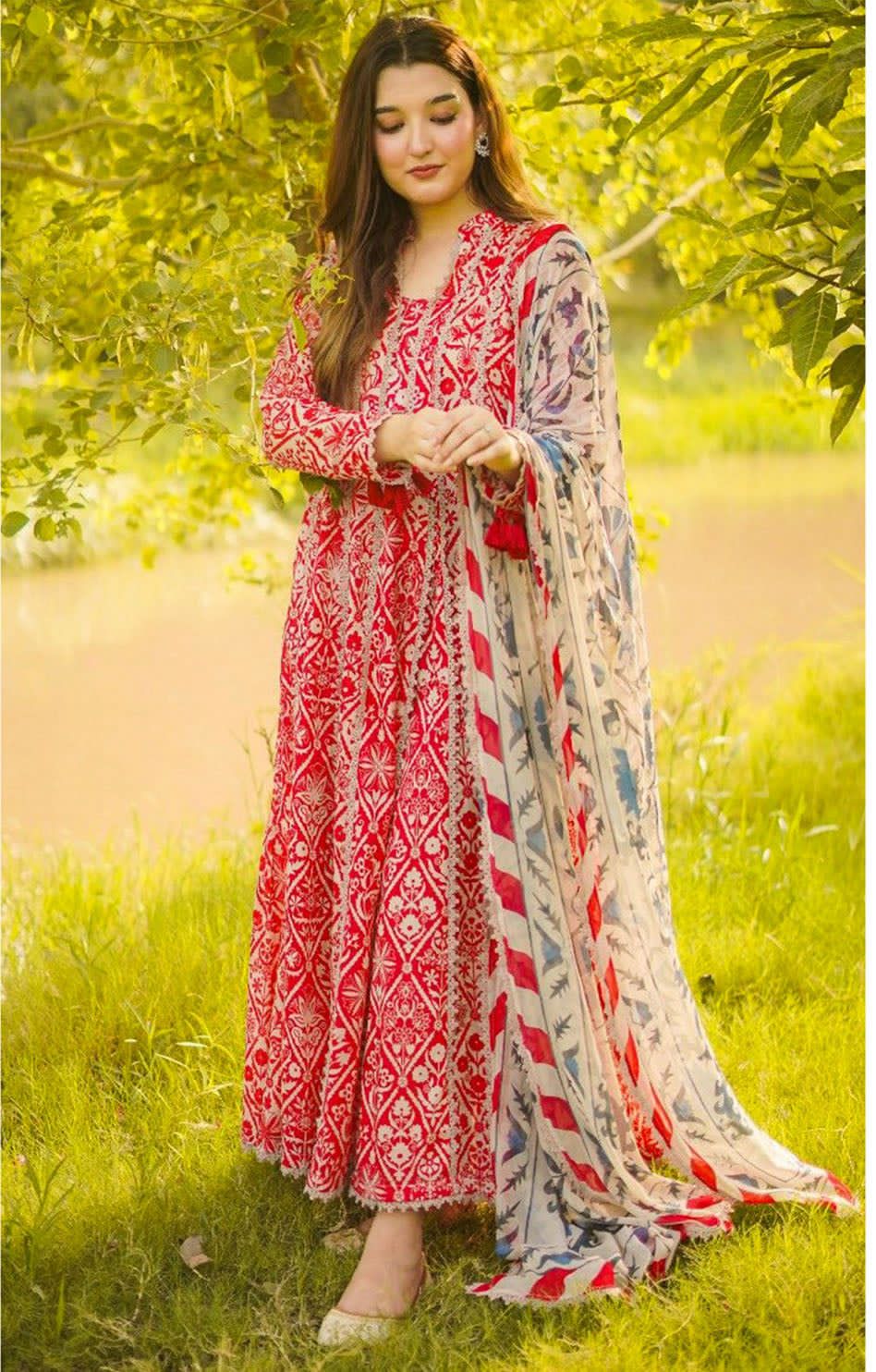 ANEELA’S Unstitched Replica Lawn Suit With Chiffon Dupatta | Heavy Lace Embroidered Lawn Dress | Branded Dress For Girl's