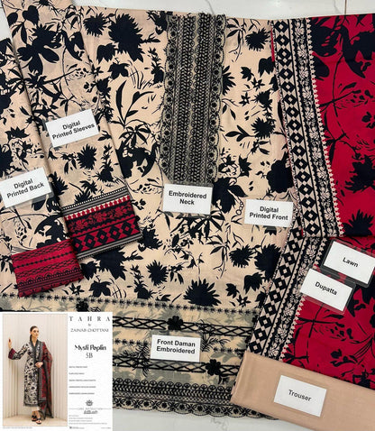 Zainab Chottani Mysti Poplin 5B Lawn Suit | Digital Printed Lawn 3PC | Embroidered Neck & Daman Suit