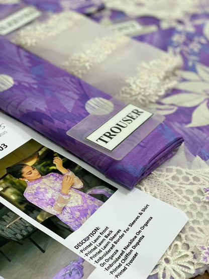 Aneela’s Collection | Lawn & Chiffon Embroidered Suit | HR Designers Dress | Beautiful Unstitched Lawn Embroidery Dress