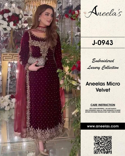 Aneelas Luxury Embroidered Velvet Dress| Velvet Fancy Dress| Velvet Party Dress| Velvet Wedding Wear