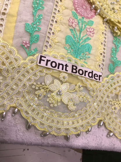 Maria B Luxury Cotton Light Lemon Yellow | Heavy Embroidered Chicken Kari Suit | Branded Lawn Cotton Chikankari Dress