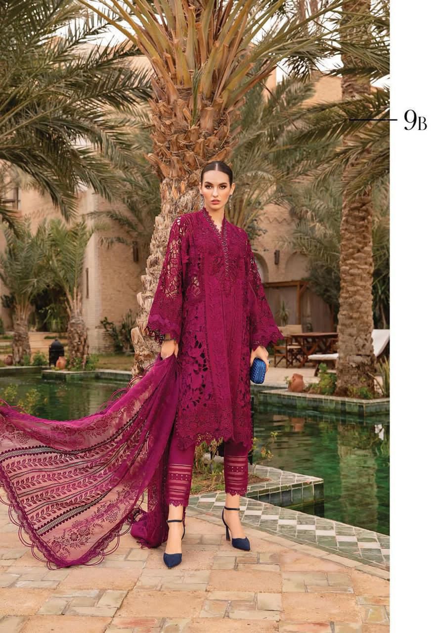 Maria B Premium Embroidered Cotton Suit with Organza Dupatta | Brand Embroidered Dress | Beautiful Unstitched Party Wear Dress