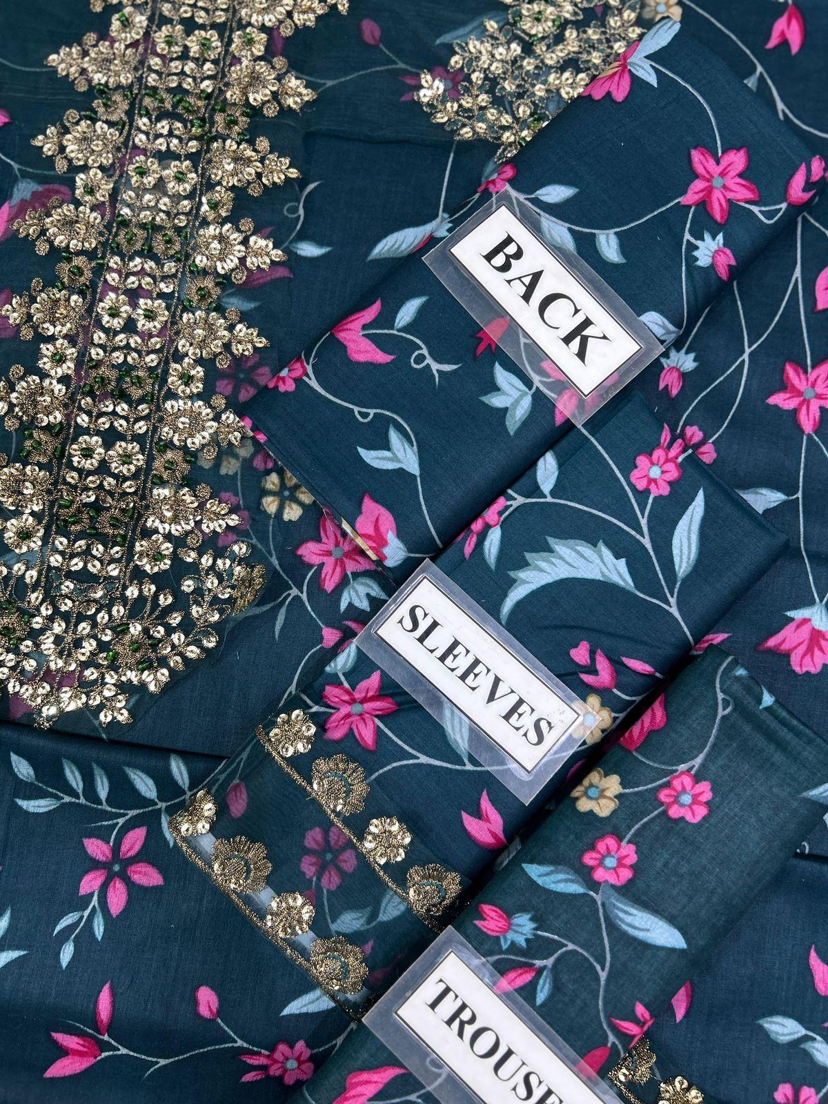 IZNIK Embroidered Lawn Suit with Digital Printed Chiffon Dupatta | Designer Dress | Beautiful Unstitched Lawn Embroidery Dress