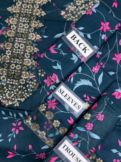 IZNIK Embroidered Lawn Suit with Digital Printed Chiffon Dupatta | Designer Dress | Beautiful Unstitched Lawn Embroidery Dress