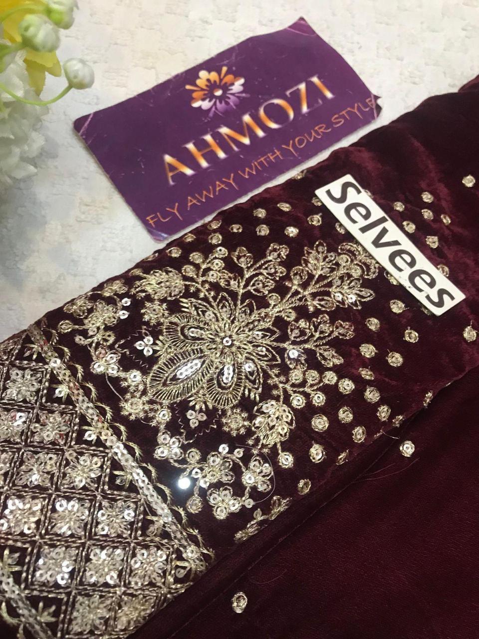 Jazmin Brand Embroidery Dress | Embroidery Dress For Wedding Wear | Velvet Embroidery Dress | Velvet Unstitched fancy Dress