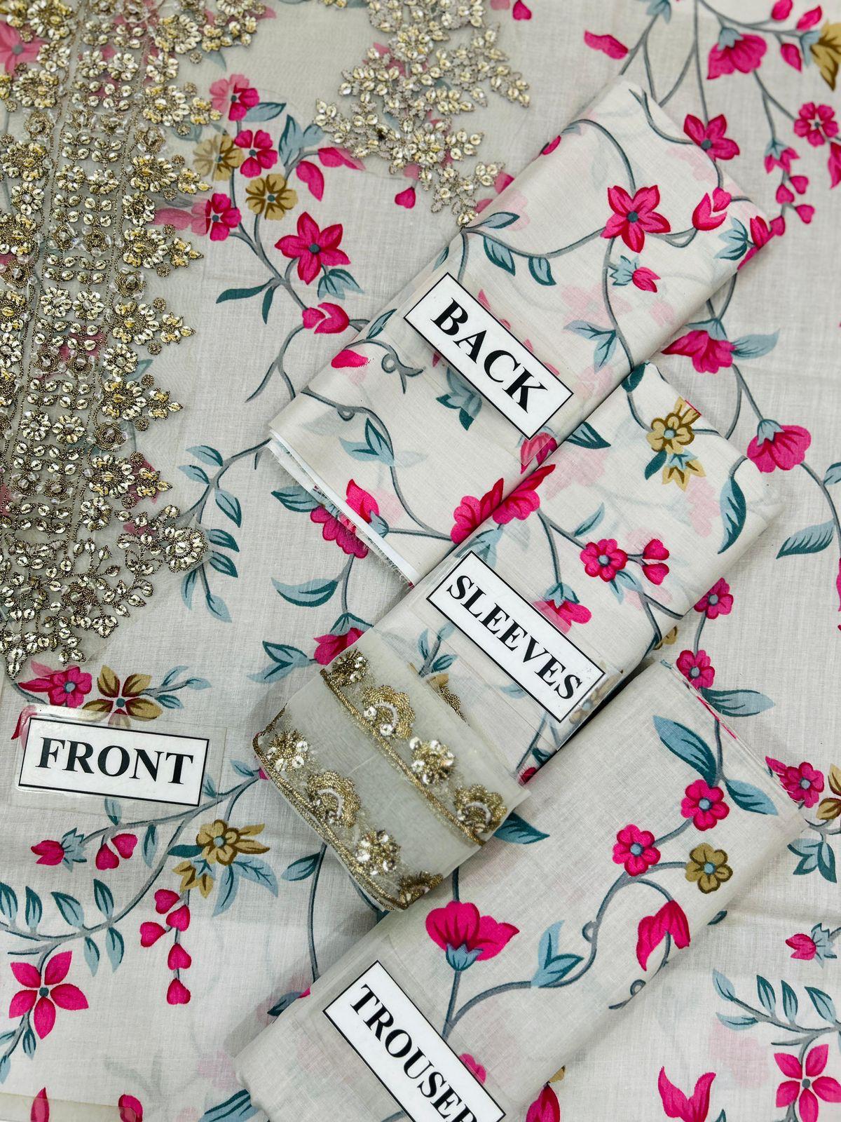 IZNIK Embroidered Lawn Suit with Digital Printed Chiffon Dupatta | Designer Dress | Beautiful Unstitched Lawn Embroidery Dress