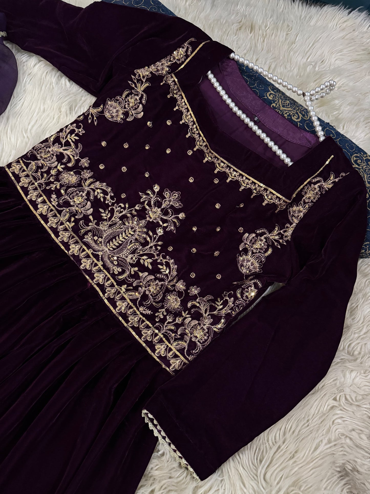 Embroidered Velvet Maxi Dress for Women | Luxury Party & Wedding Wear | Beautiful Velvet Maxi | Stitched Velvet Maxi With Chiffon Duppata