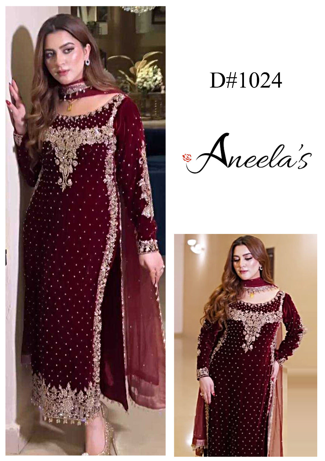 Aneelas Luxury Embroidered Velvet Dress| Velvet Fancy Dress| Velvet Party Dress| Velvet Wedding Wear