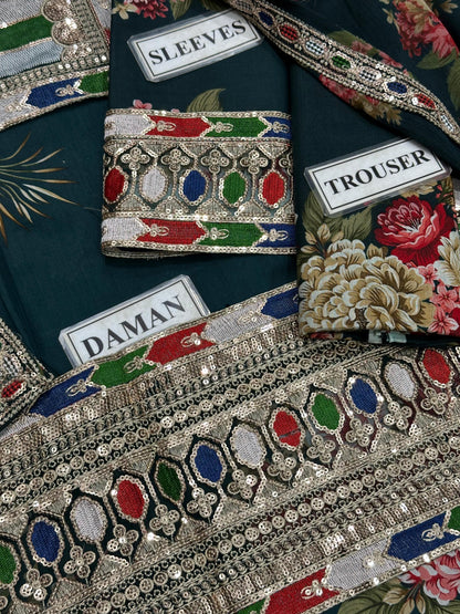 SABYASACHI Premium Lawn 3PC Unstitched Suit with Chiffon Dupatta 2026 | Designer Dress | 3 Piece Lawn Dress