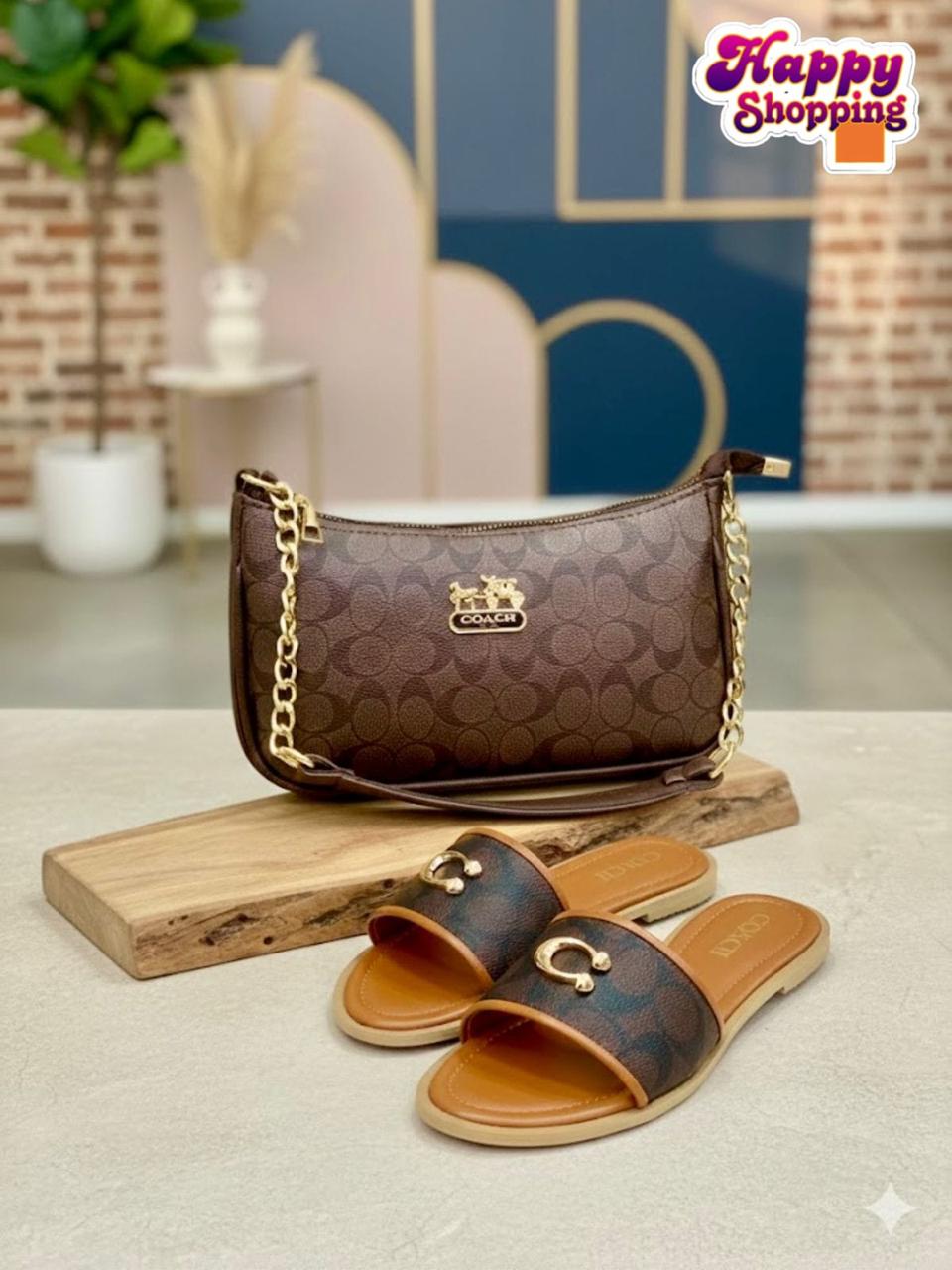 Coach Combo Deal for Women | C Buckle Flat Slipper + Moon Style Cross Body Bag | With Brand Box