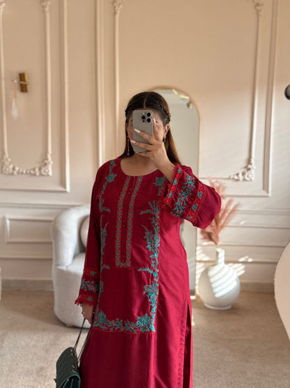 Marjaan Linen 2PC Suit | Premium Linen Collection | Embroidery Stitched Dress For Girl's | Branded Dress