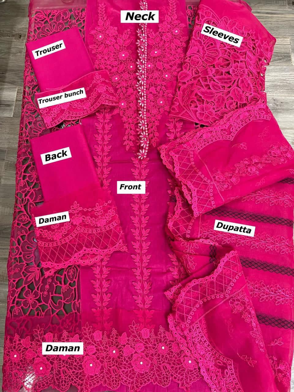 Maria B Premium Embroidered Cotton Suit with Organza Dupatta | Brand Embroidered Dress | Beautiful Unstitched Party Wear Dress