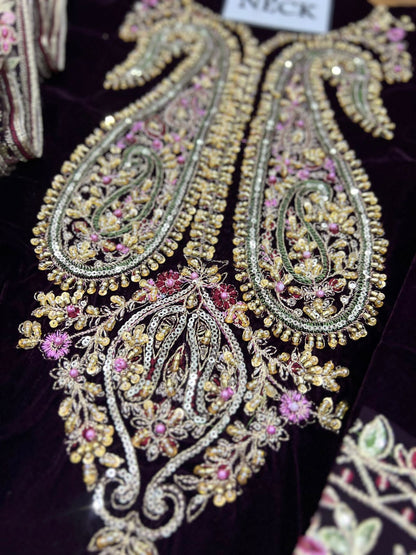 Batik Luxury Embroidery Velvet Dress| Party Dress For Girl's| Wedding Wear For Girl's| Velvet Fancy Dress| New Velvet Dress